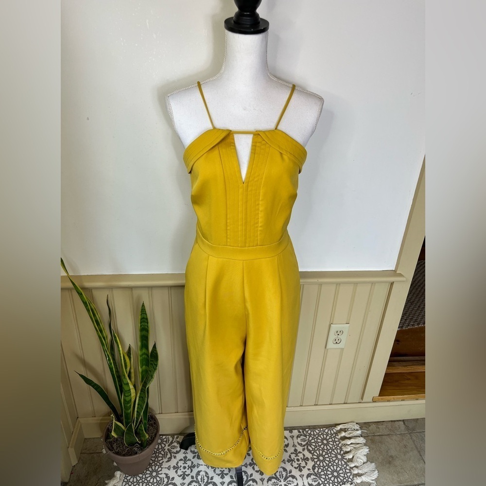 Anthropologie Adelyn Rae Wide Leg Culotte Jumpsuit Romper Mustard Women’s Sz S